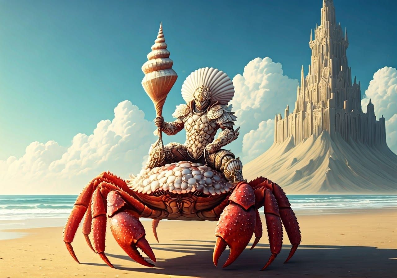 Atlantean Warrior on Giant Crab, Digital Illustration