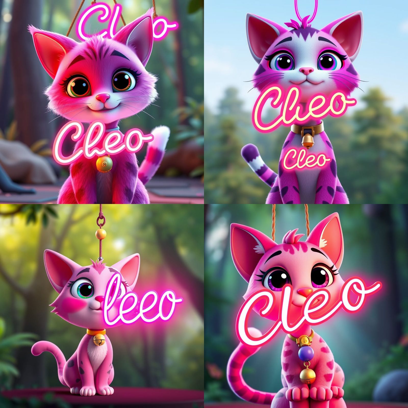 Cartoon Cat 'Cleo' with Neon Sign in Pixar Style