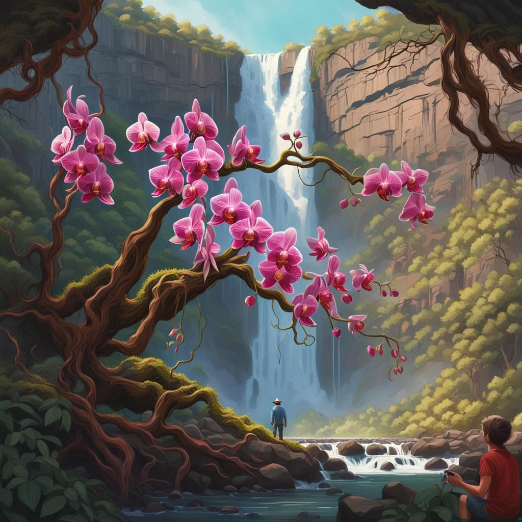 Orchid Waterfall: A Digital Matte Painting