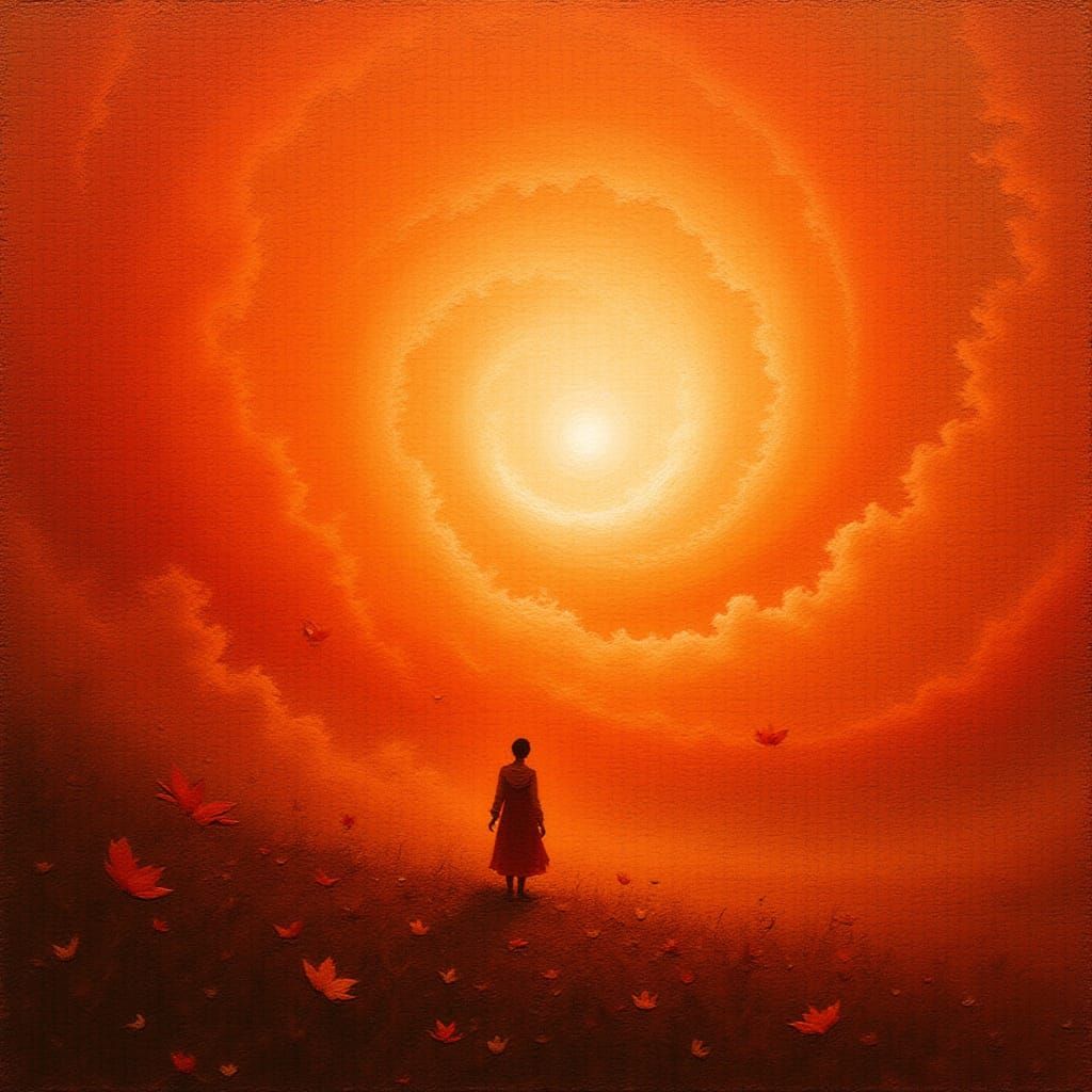 Figure Dissolving into Orange Energy Vortex