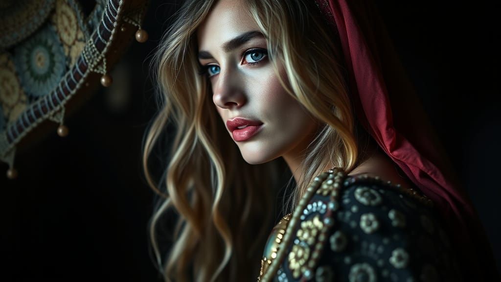 Sumerian Goddess Ereshkigal in Dark Attire