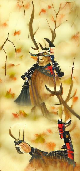 Samurai Deer in Peaceful Autumn Forest