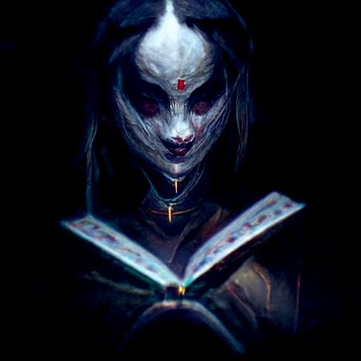 Sinister Knowledge Goddess in Fantasy Art Style