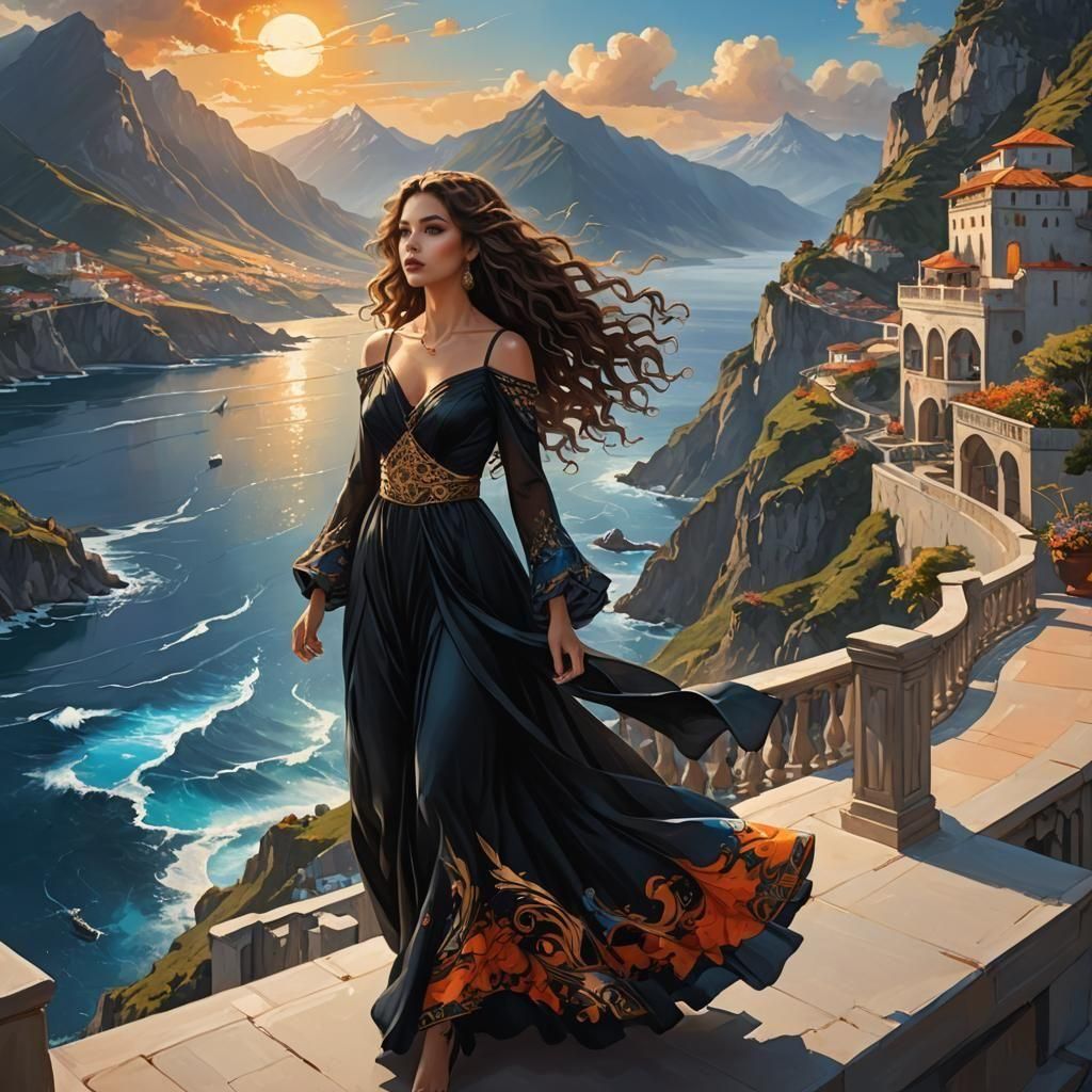 Brunette with a View: Fantasy Matte Painting