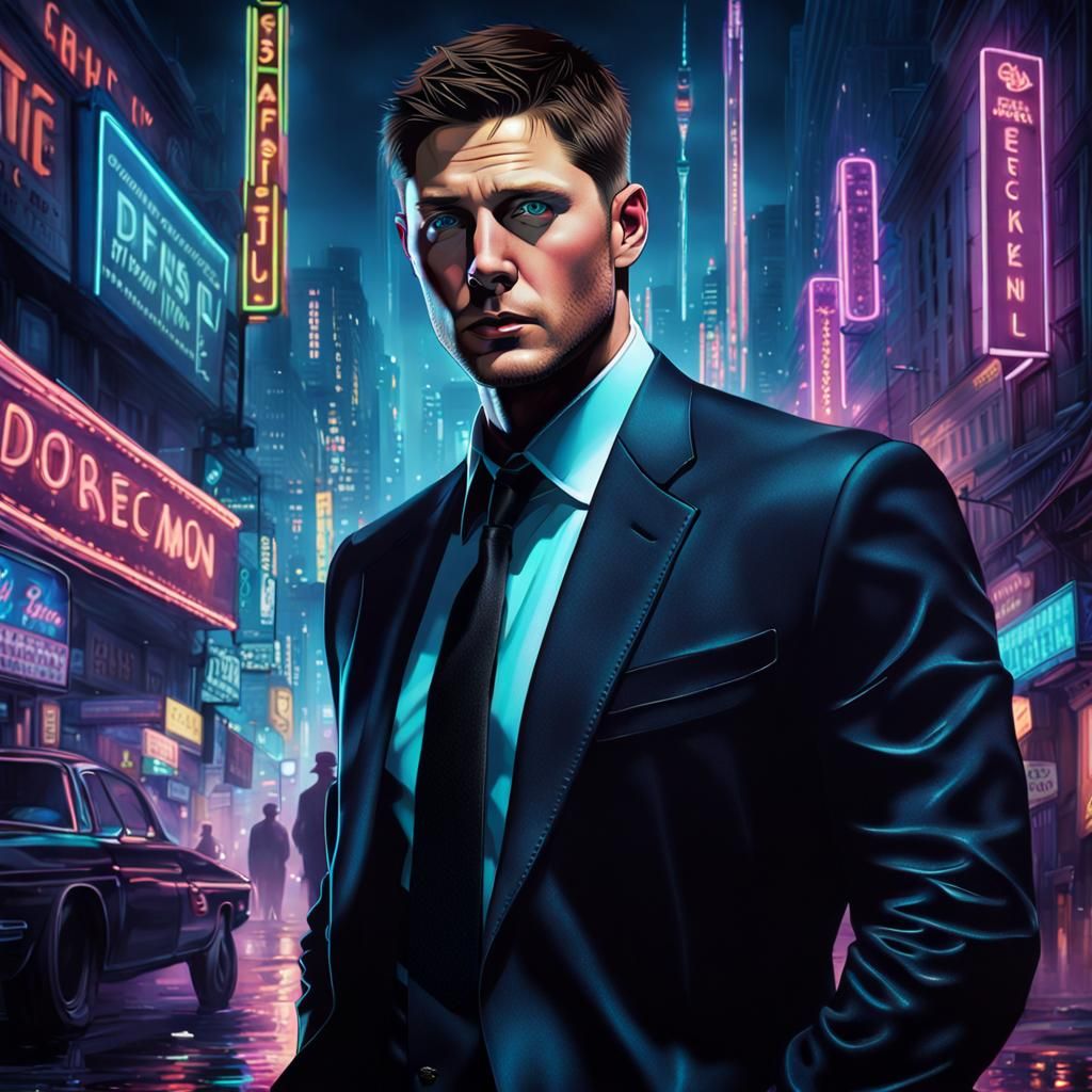 Cyberpunk Detective in Neon City at Night