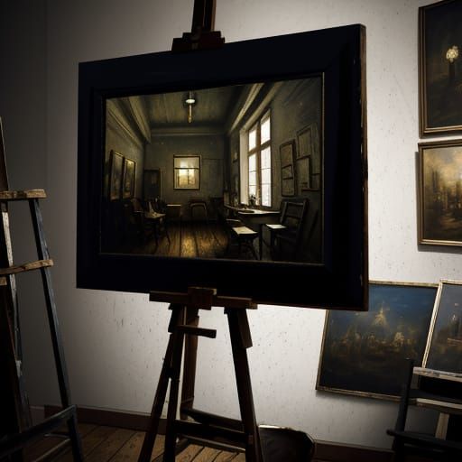 Classic 1950s Art Studio in Moody Expressionist Style