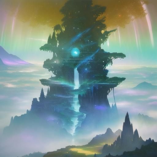 Ethereal Mountain Range Panorama in Fantasy Concept Art