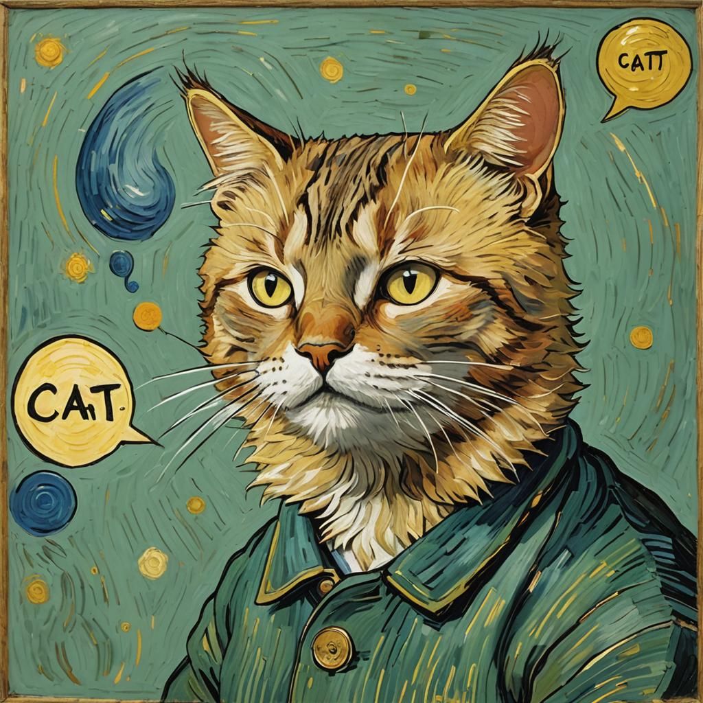 Van Gogh Cat with Chat Bubble