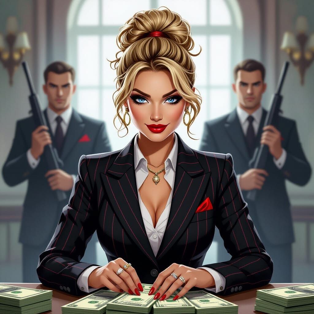Blonde Mafia Queen Counting Money