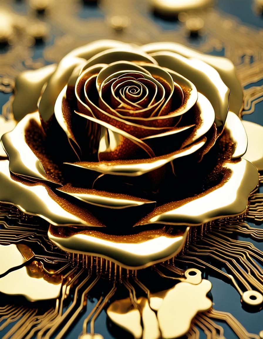 Cybernetic Robotic Rose in Dark Macro Photography