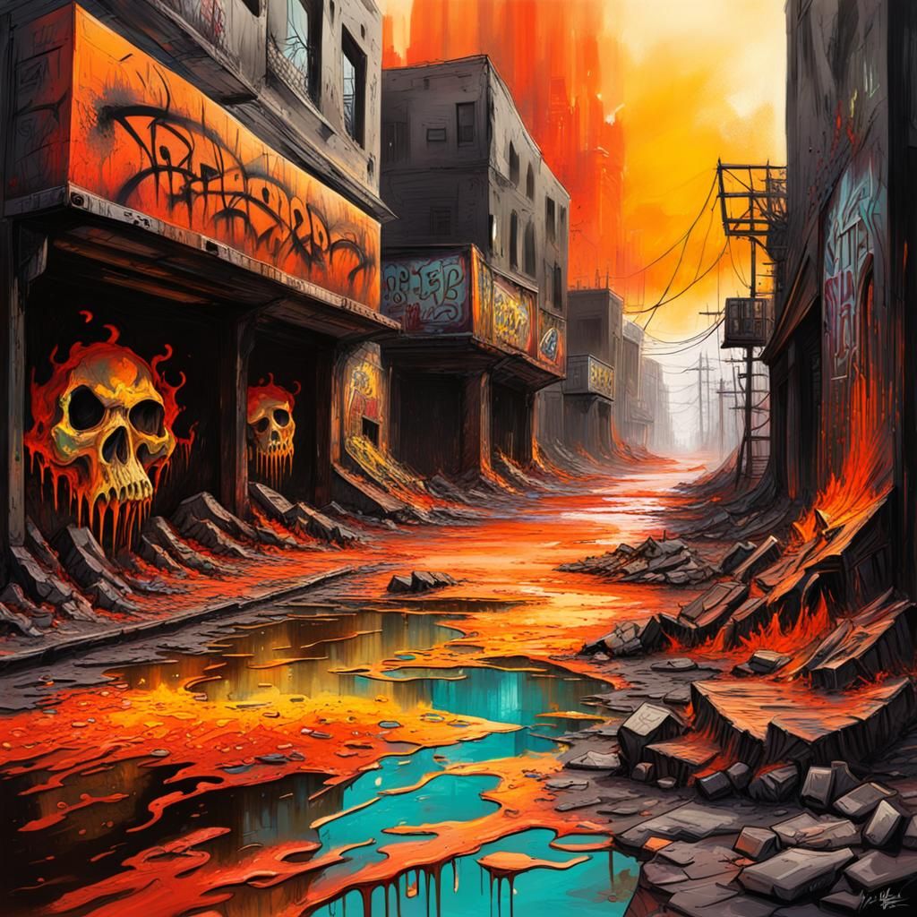 Post-Apocalyptic Hellscape in Graffiti Art Style