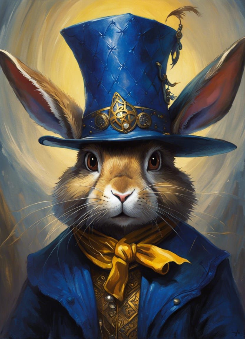 Portrait of a Wizard bunny with a hat
