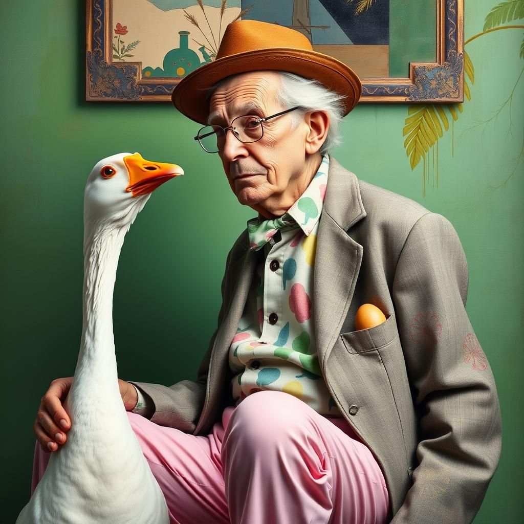 Elderly Man and Goose with Golden Egg