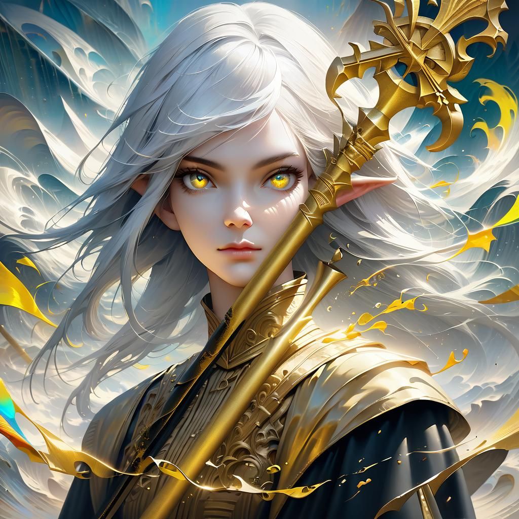 Elf Girl with Magic Staff in Surreal Style