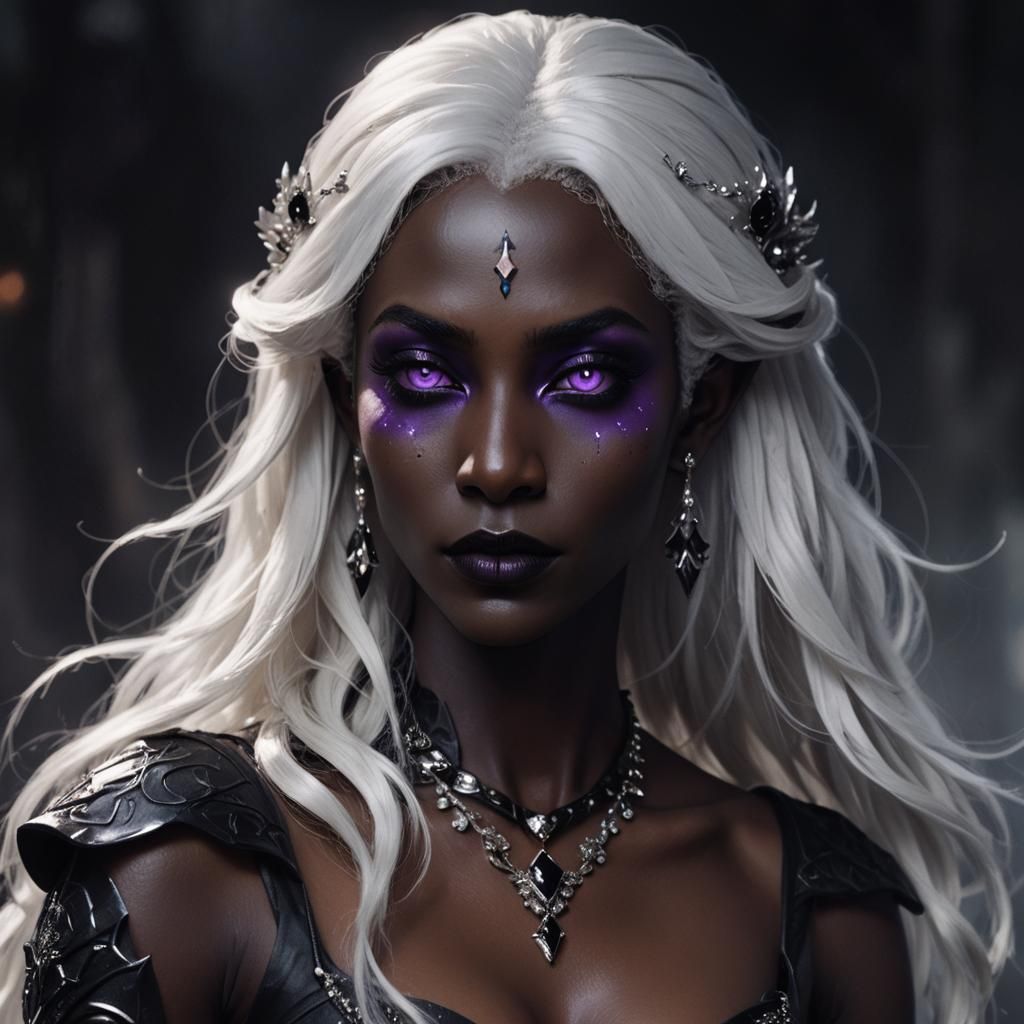 Dark Elf Portrait with Intricate Gold Details