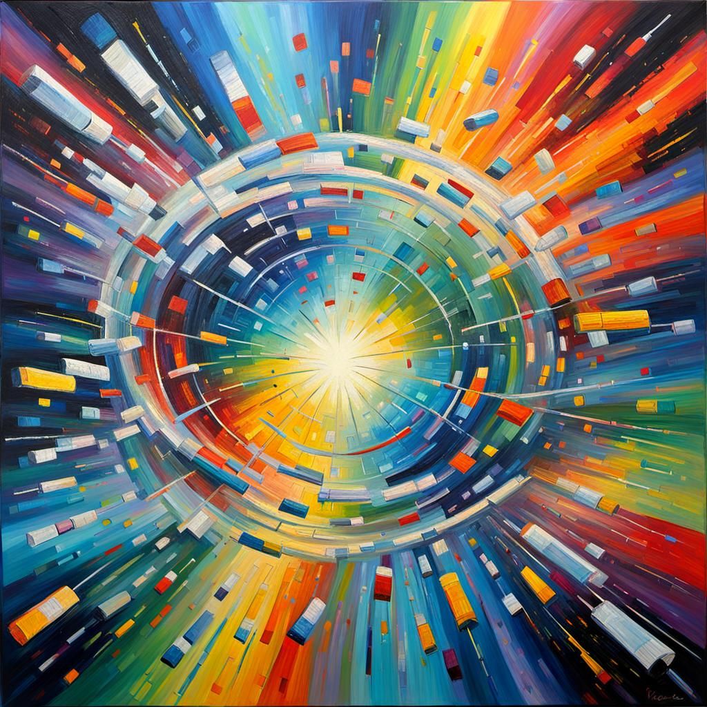 Subatomic Collision: Neo-Impressionist Rainbow in Space