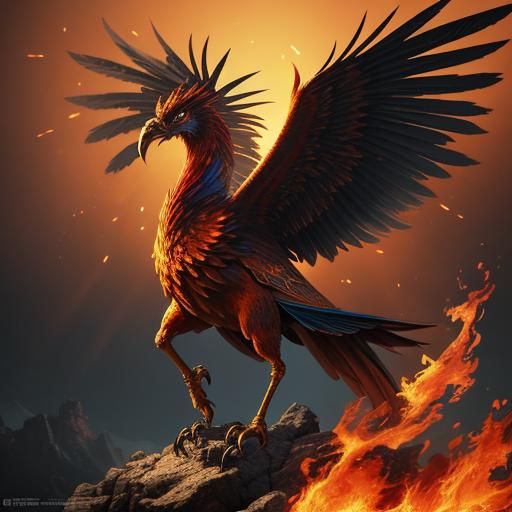 Anime Phoenix Rising From Flames Tarot Art