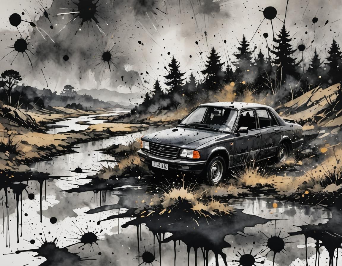 Ink Splatter Landscape: Award-Winning Image