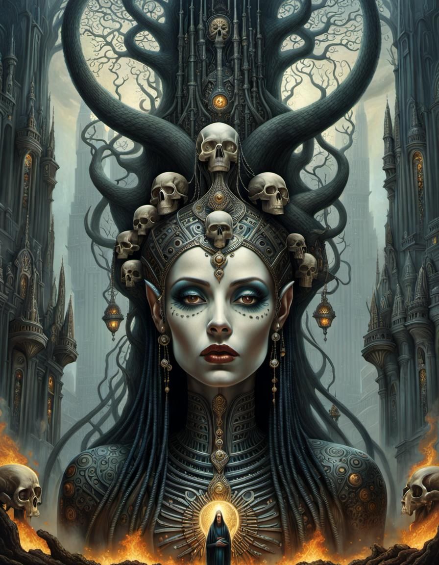 Towering Goddess in a Fantasy Landscape