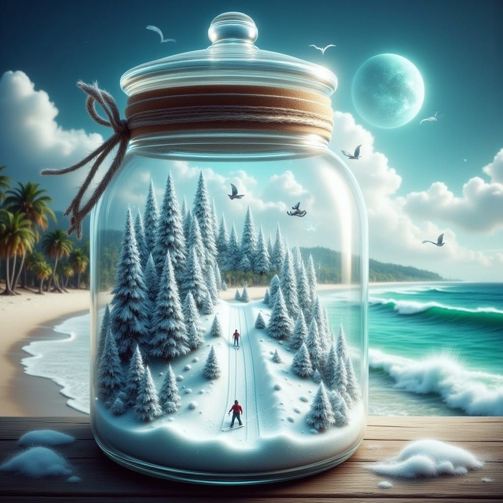 Ski Slope in a Jar: Dreamlike Winter Scene