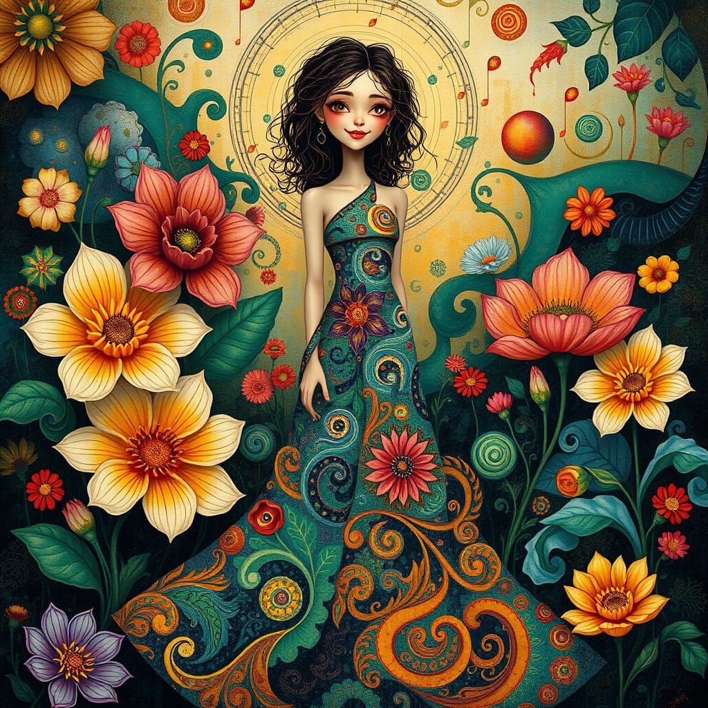 Confident Whimsy in Vibrant, Dreamlike Landscape