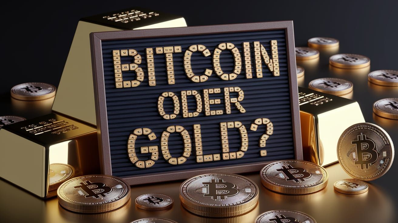 Bitcoin vs Gold in a Photorealistic Digital Artwork