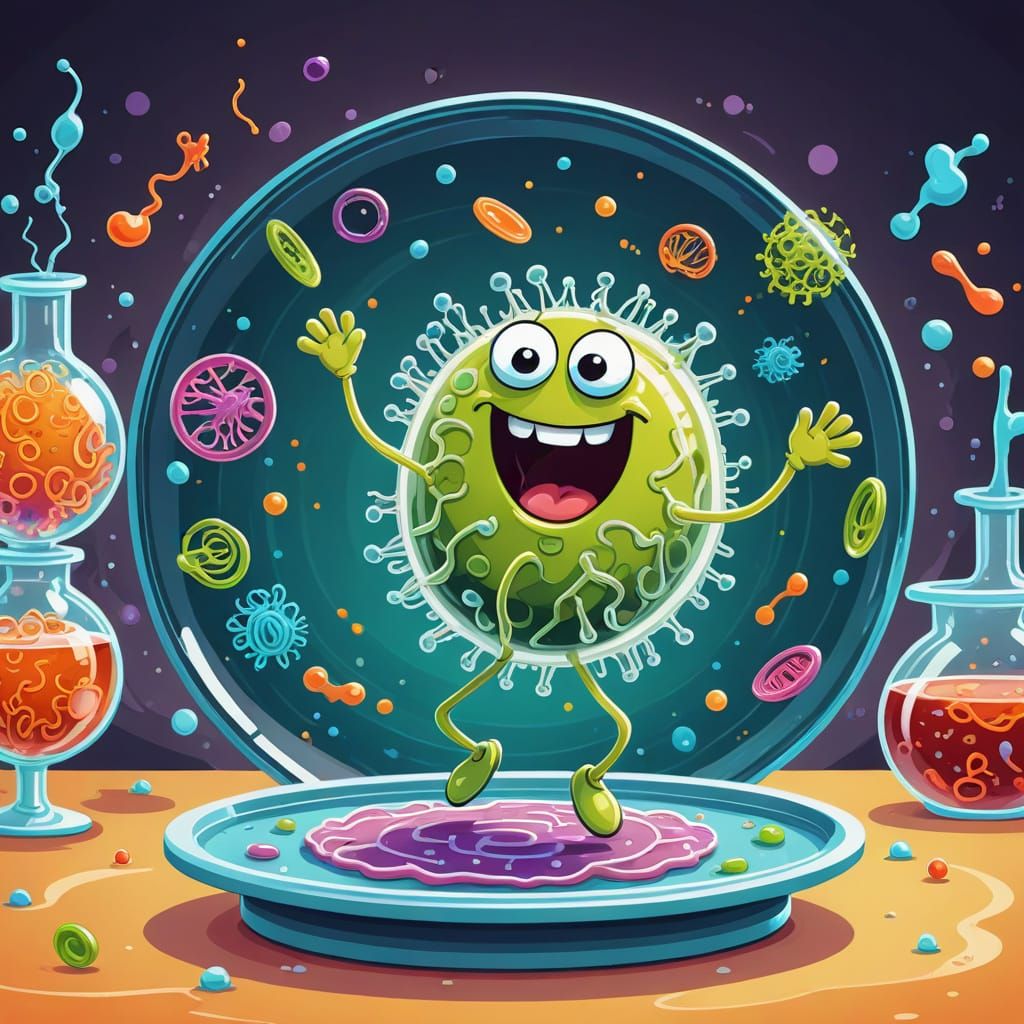 Silly Microbe Dancing in Cartoon Style