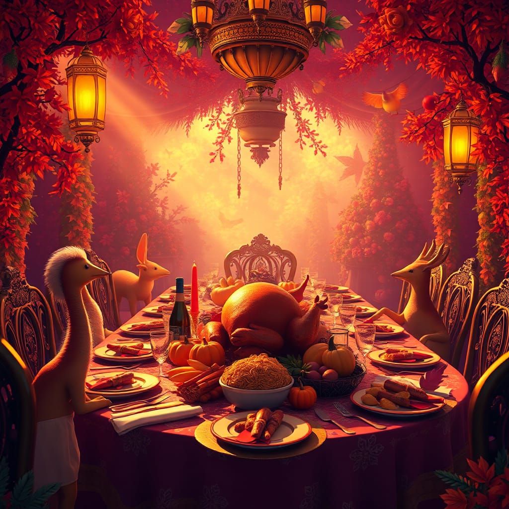 Lisa Frank-Inspired Thanksgiving Feast in Unreal Engine
