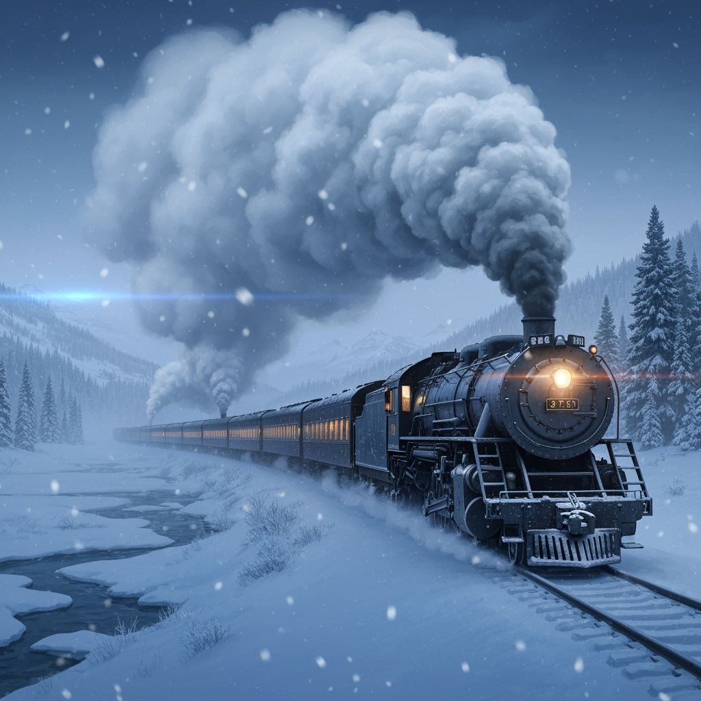 Elegant Steam Train in Snowy Night Landscape