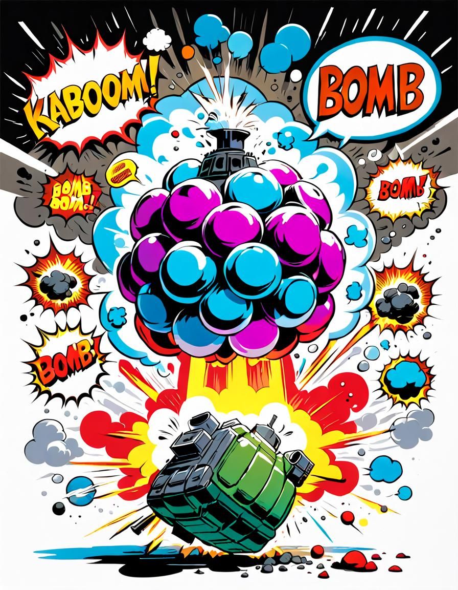 Exploded Grenade in Comic Book Art Style