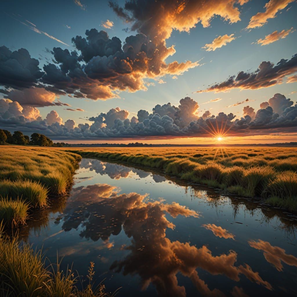 Surreal Oil Painting of Ethereal Horizon in Triadic Colors