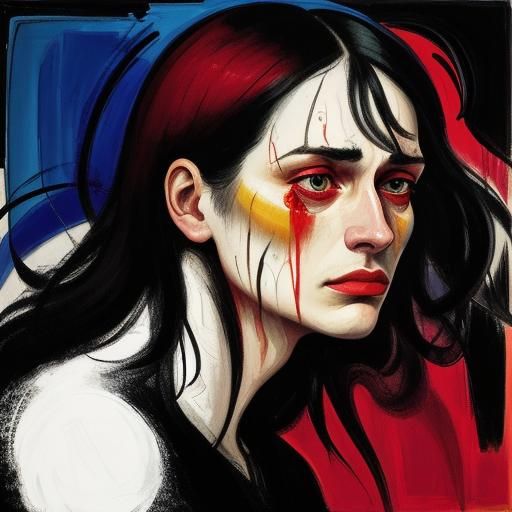 Expressionist Portrait of Agony in Vibrant Colors