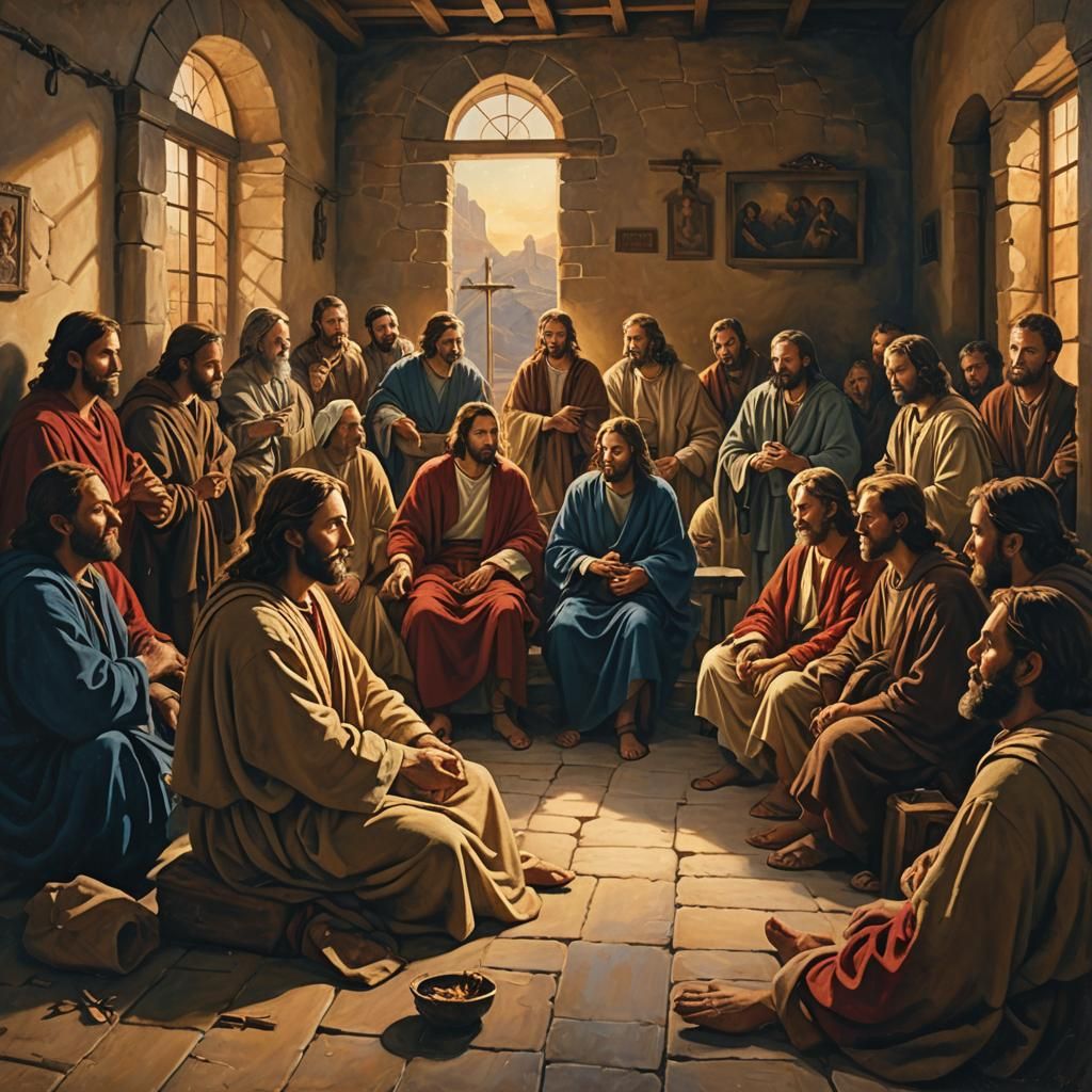 Jesus Teaching Disciples in Mark's Upper Room