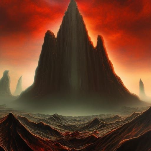 Grotesque Demon Landscape in Cosmic Horror Style