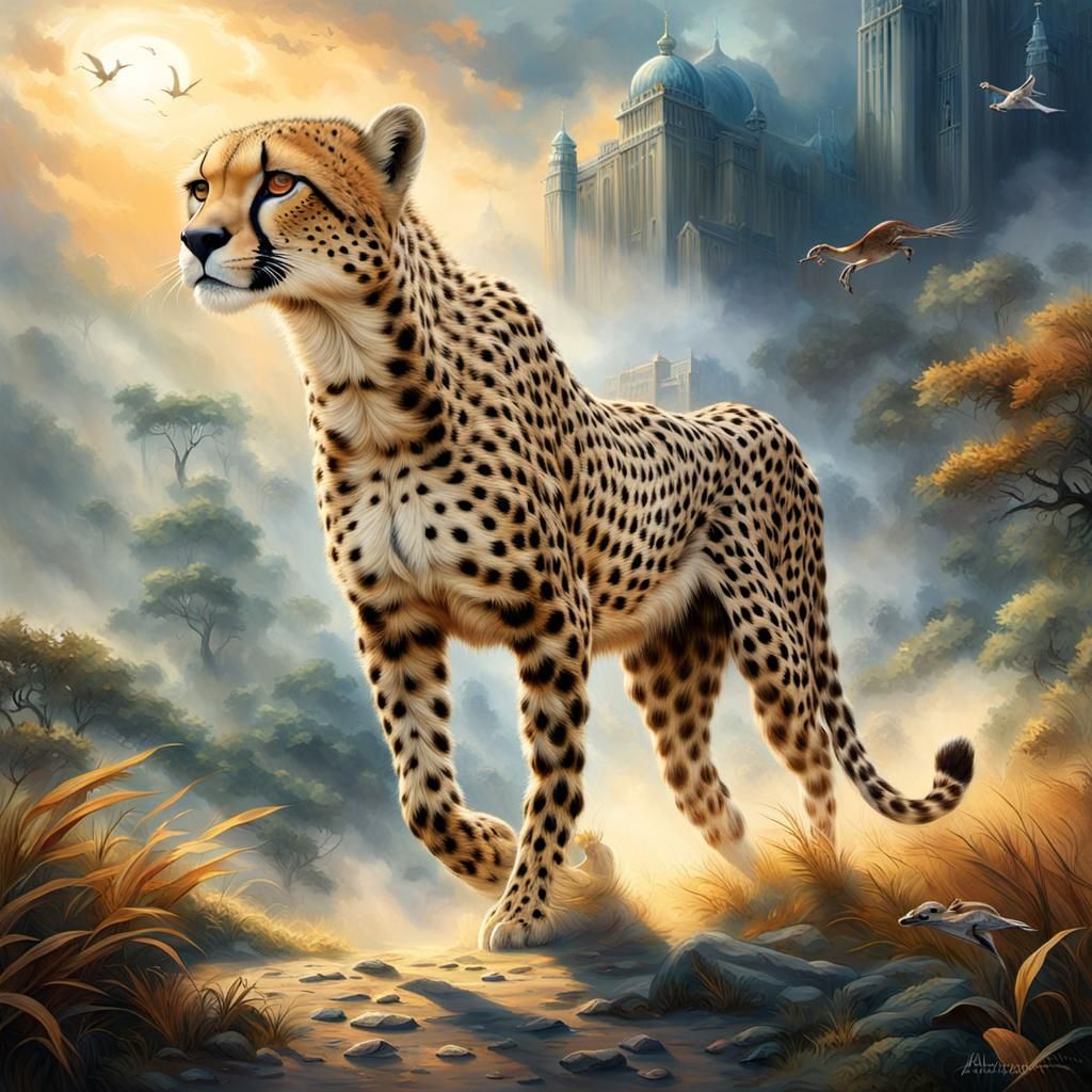 Cheetah Chasing Gazelle: Chromatic Surrealism Art