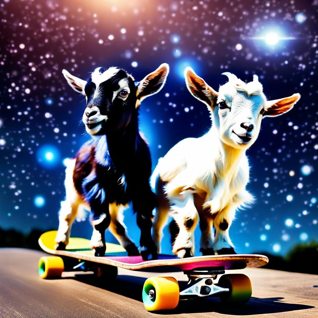 Baby Goats Skateboarding Through the Galaxy