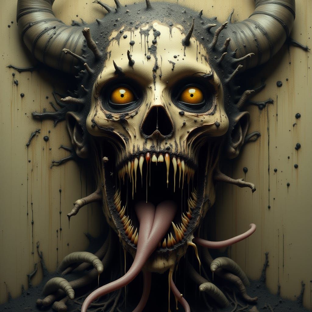 Surreal 3D Demon Face with Forked Tongue