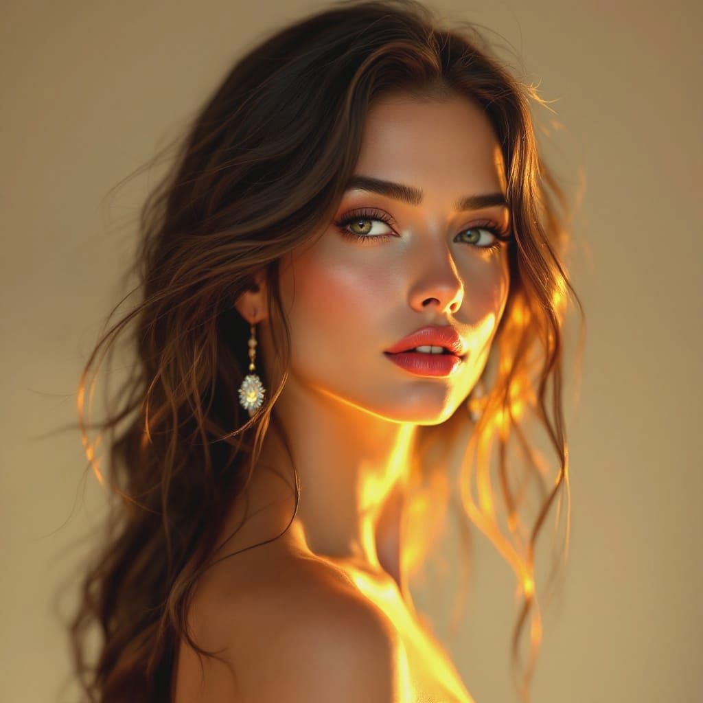 Radiant Female Portrait in Vibrant Triadic Colors