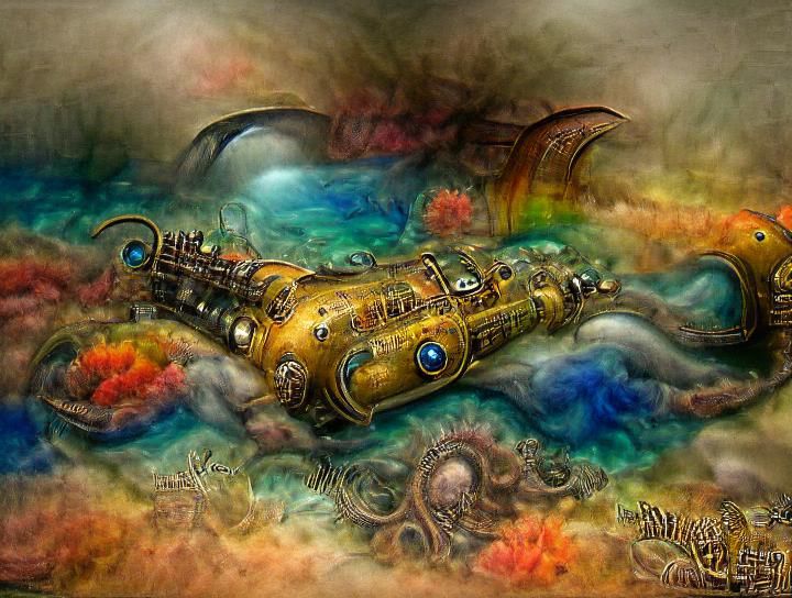Steampunk Submarine Exploring Astral Ocean Depths