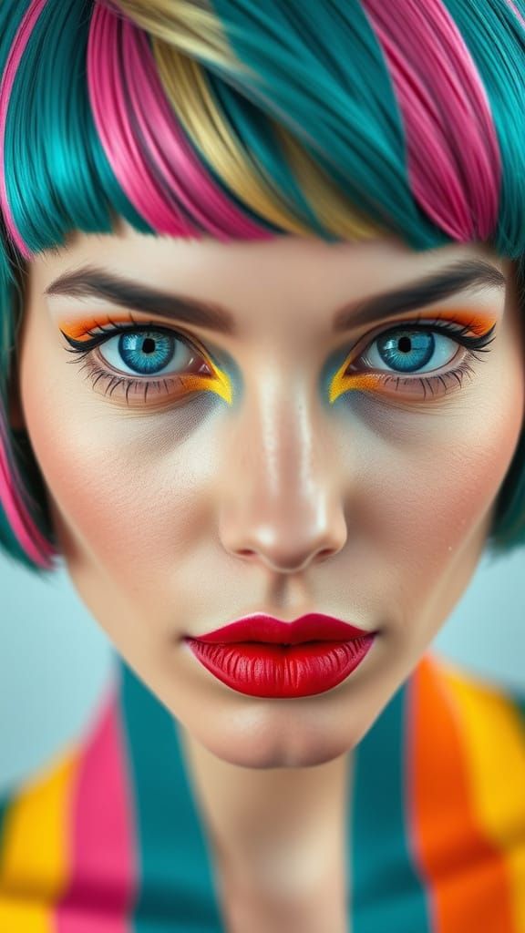 Vibrant Geometric Portrait of a Fashionable Woman