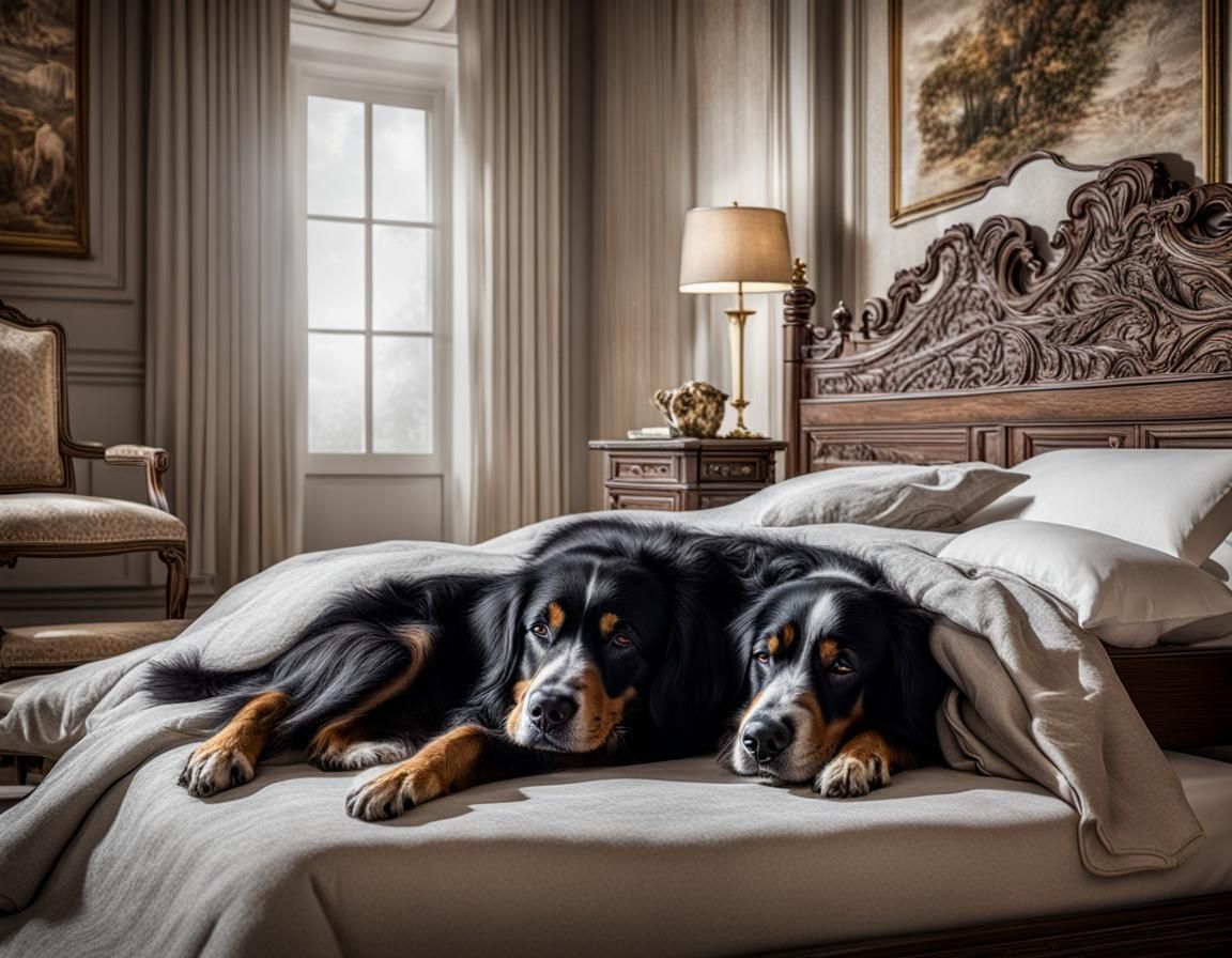 Dog and Human Sleeping in Bed: Hyperrealistic Image