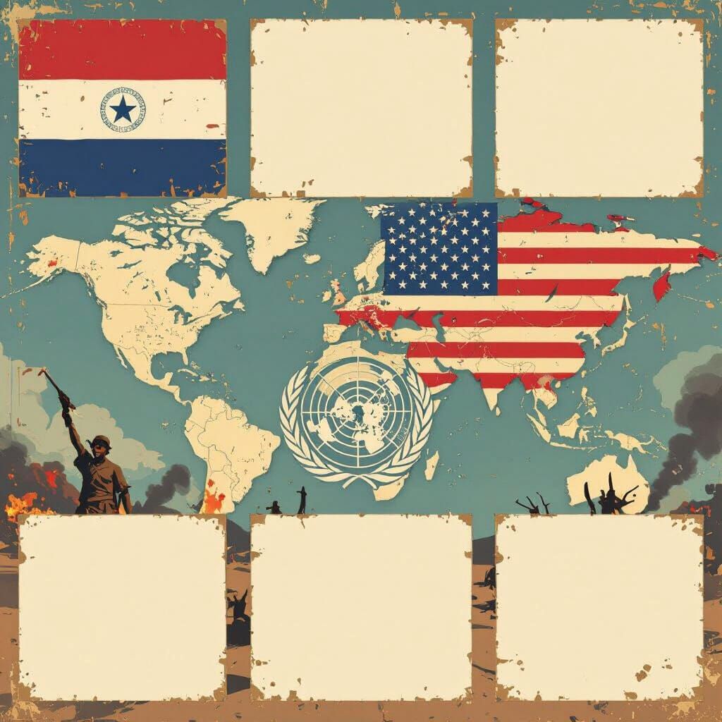 Nicaragua and USA Conflict: War Scene with Flags
