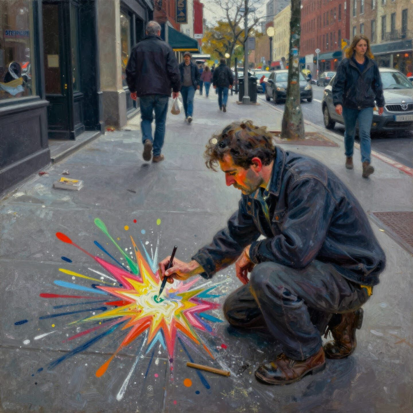 Street Artist's Vibrant Mural in Expressionistic Style