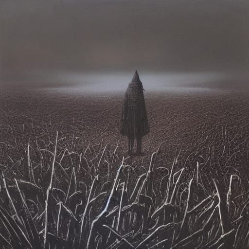 Dystopian Figure in Desolate Wasteland Concept Art