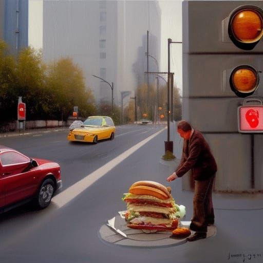 Urban Sandwich in Oil Painting Style