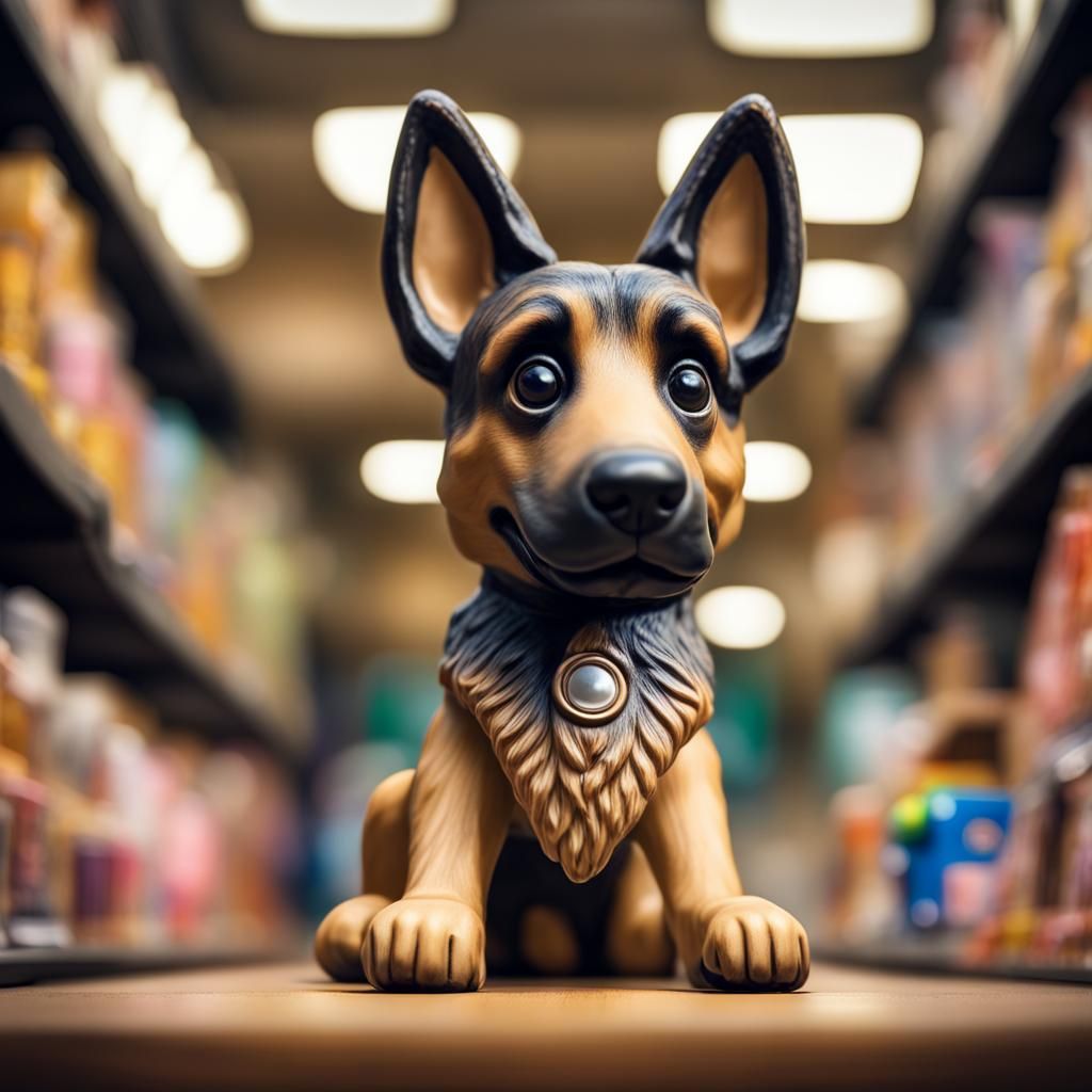 German Shepherd Bobblehead in Toy Store, HDR 8K