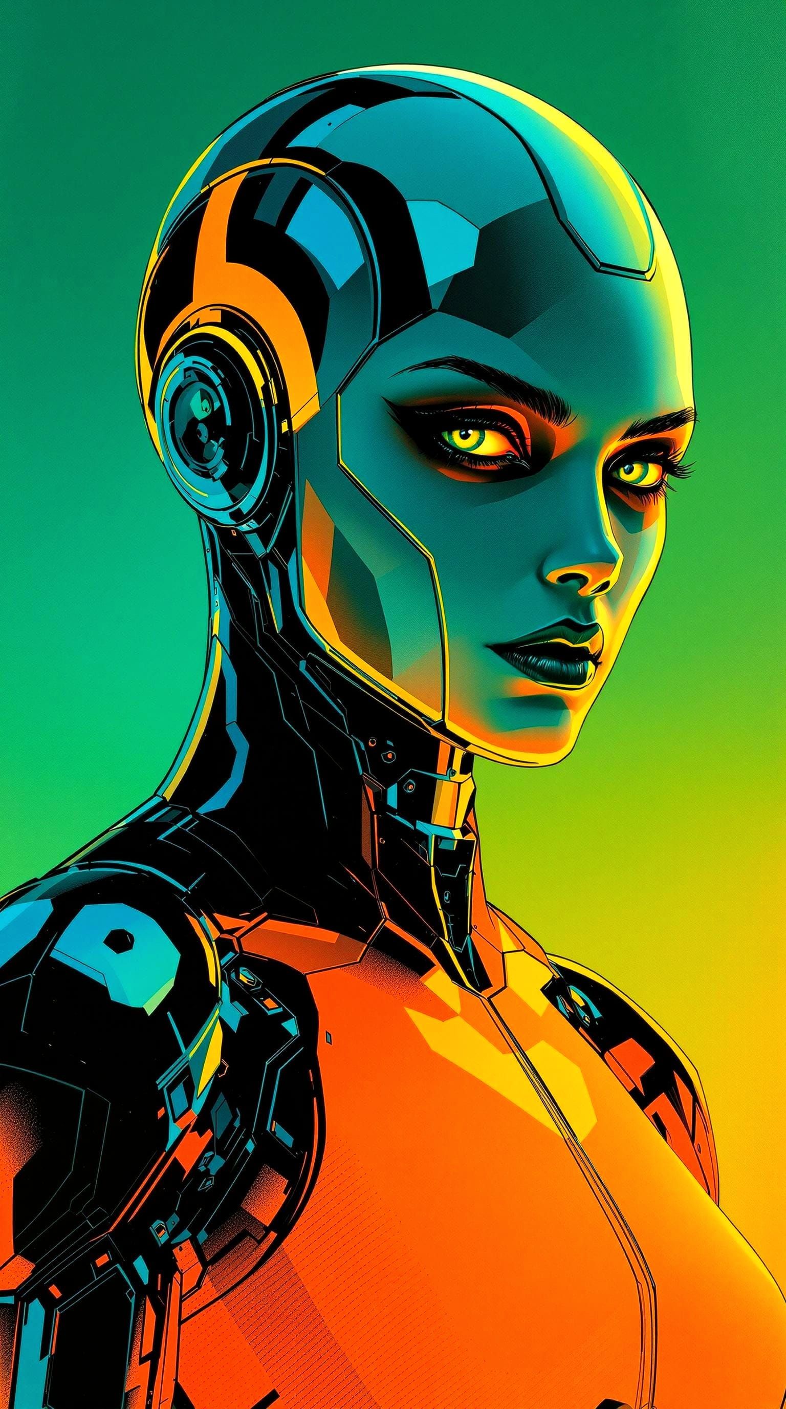 Cyborg Agent in Neon Geometric Aesthetic