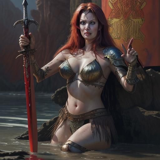 Red Sonja Ink Painting by Barry Windsor-Smith