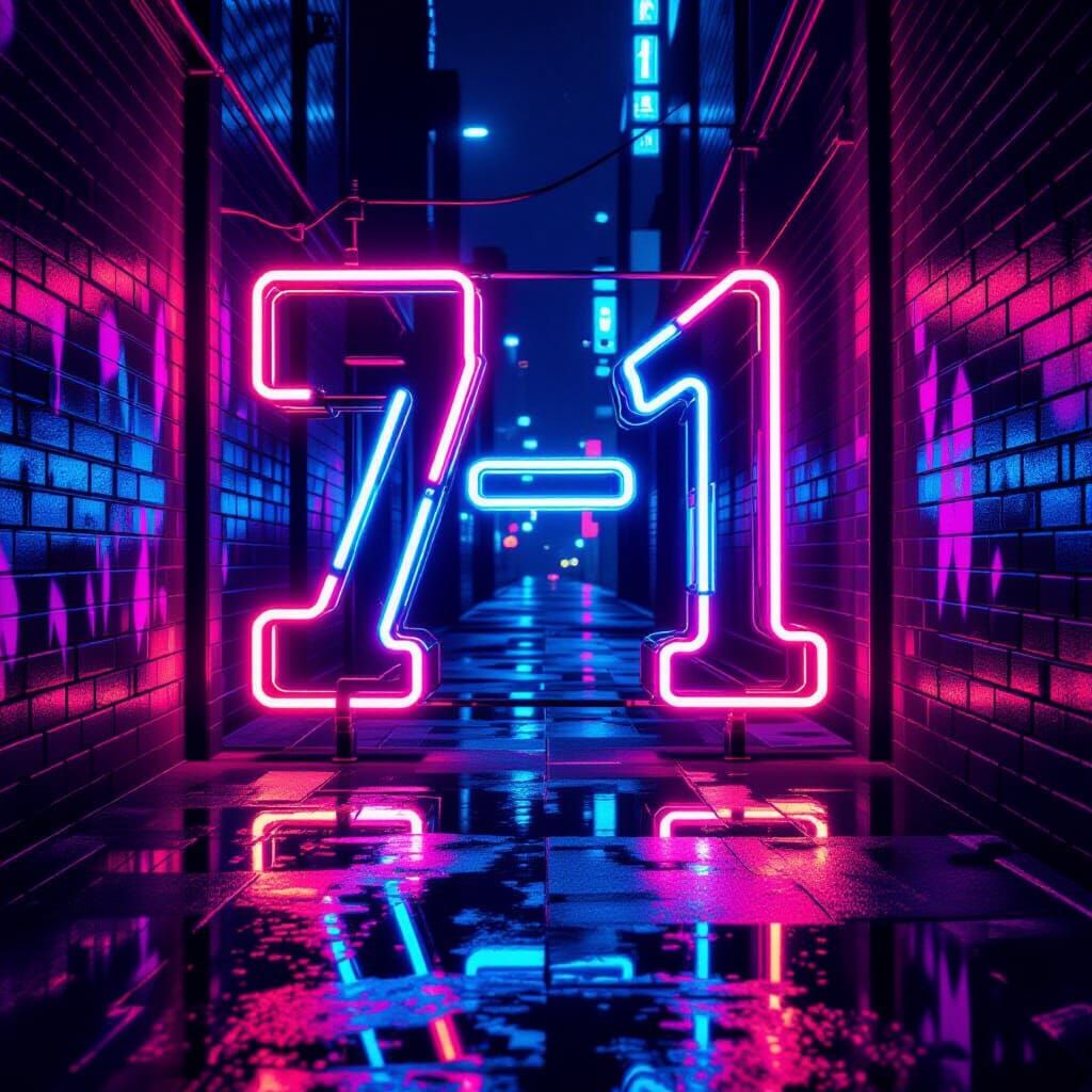 Neon "√-1" Sign in Dark Cyberpunk Alley