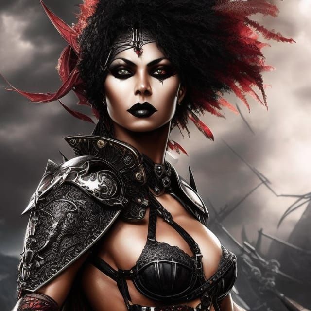 Gothic Black Female Warrior, Steampunk Style